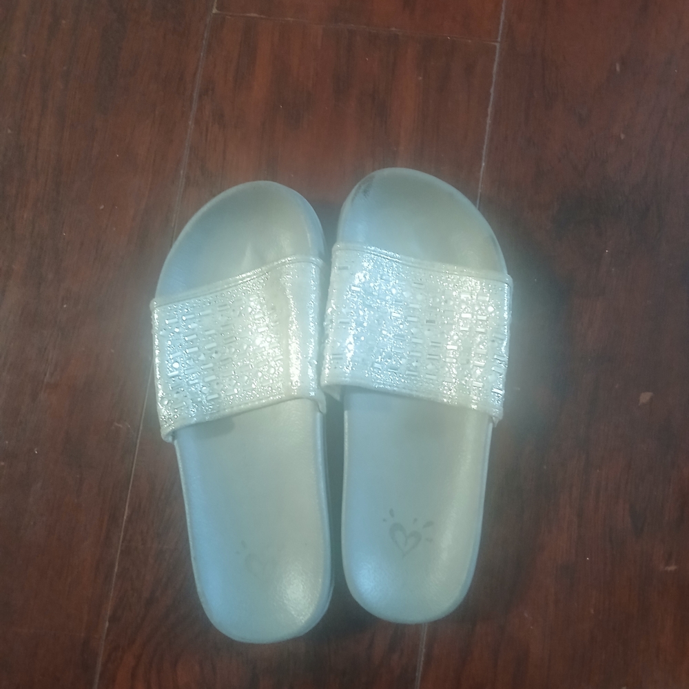 Justice Glittery Silver Slide Sandals